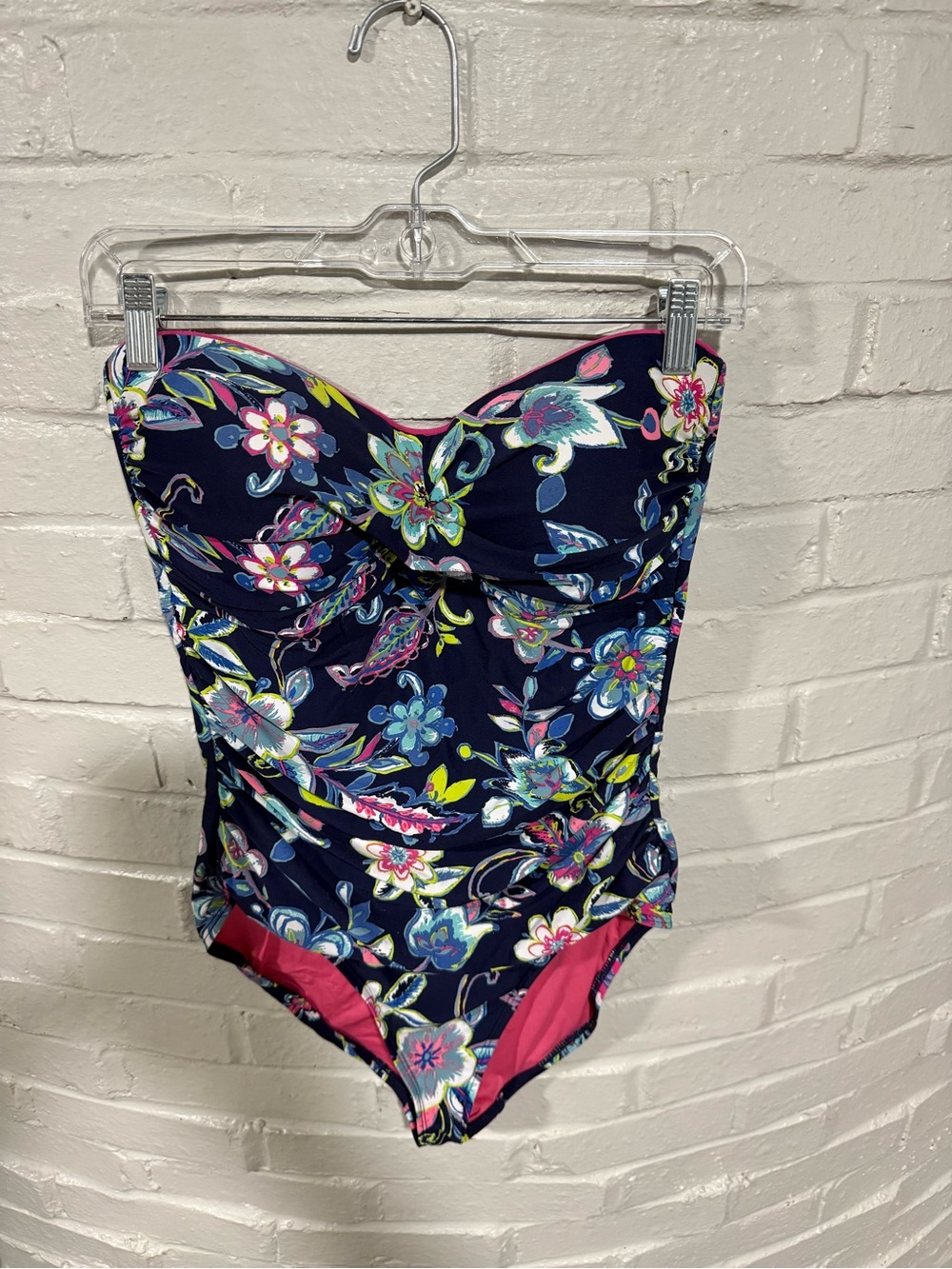 Anne Cole Navy Floral One-Piece Swimsuit with Pink Accents